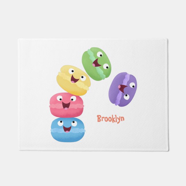 かわいいおもしろいマカロン漫画イラストレーション ドアマット (正面)