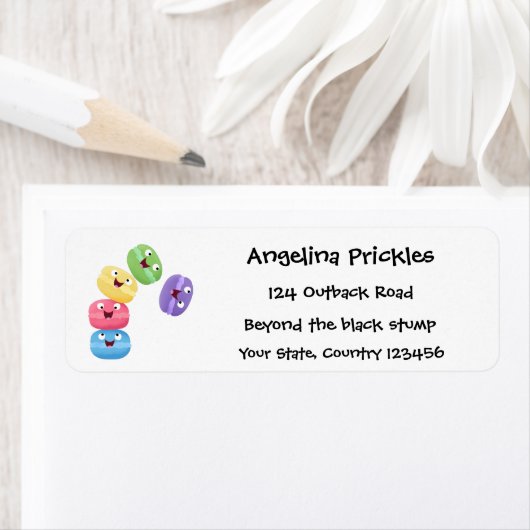 かわいいおもしろいマカロン漫画イラストレーション ラベル (インサイチュ)