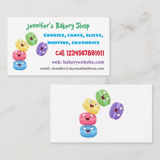かわいいおもしろいマカロン漫画イラストレーション 名刺 (正面/裏面)