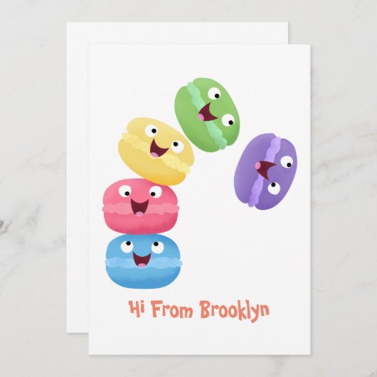 かわいいおもしろいマカロン漫画イラストレーション 招待状 (正面/裏面)