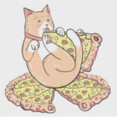 かわいいおもしろいマンガのピザ猫 シール (正面)