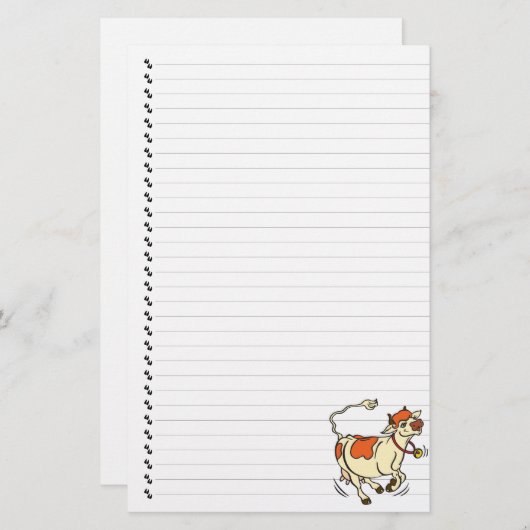 かわいいおもしろいマンガの牛が並んだペット文房具 便箋 (正面/裏面)