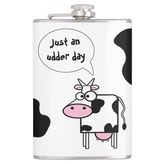 かわいいおもしろいマンガの牛のウダーの日 フラスク (正面)
