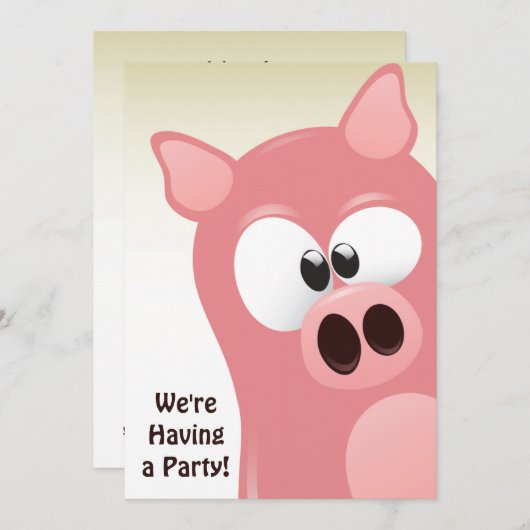 かわいいおもしろいマンガピンクピグ誕生日招待状 招待状 (正面/裏面)
