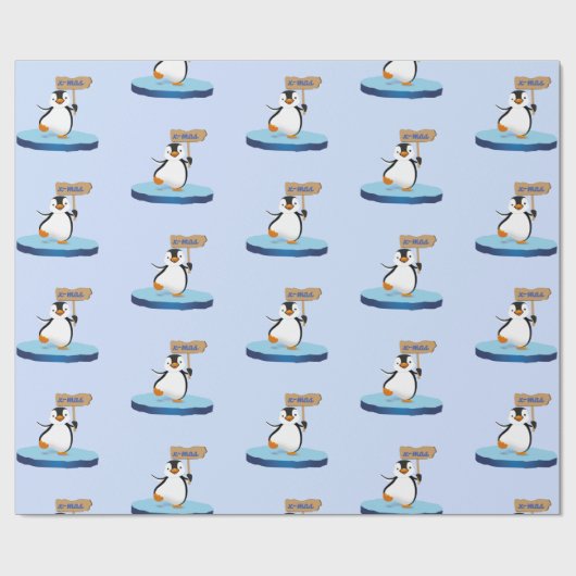 かわいいおもしろいマンガペンギンのメリークリスマス ラッピングペーパー (フラット)