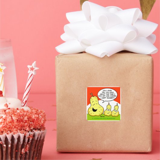かわいいおもしろいマンガ梨とギフトバスケット スクエアシール (パーティー)
