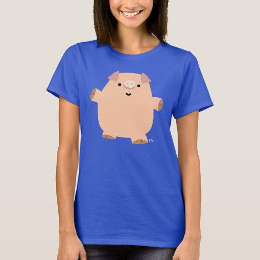 かわいいおもしろいマンガ豚の女性Tシャツ Tシャツ (正面)