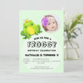 かわいいおもしろいモダン抽象芸術キッズカエル誕生日 招待状 (スタンド正面)