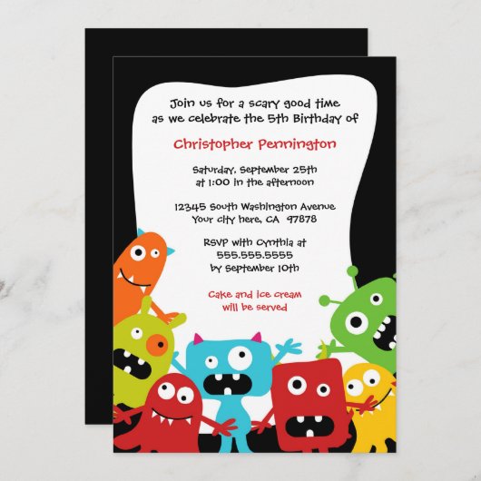 かわいいおもしろいモンスターの男の子の誕生日のパーティの招待状 招待状 (正面/裏面)