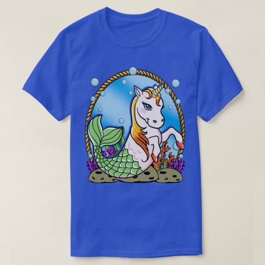 かわいいおもしろいユニコーンお洒落人魚 Tシャツ (デザイン正面)