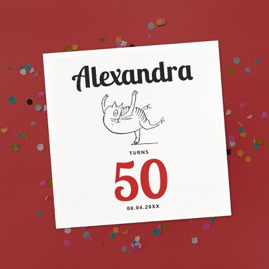 かわいいおもしろいユーモア猫踊り白黒スケッチ スタンダードカクテルナプキン