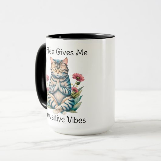 かわいいおもしろいヨガキャットフローラセレニティコーヒー恋人 マグカップ (正面左)