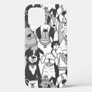 かわいいおもしろいラインスケッチ犬ペットアニマルアニメ iPhone 12ケース