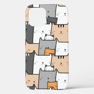 かわいいおもしろいラインスケッチ猫ペット動物を子猫 iPhone 12ケース