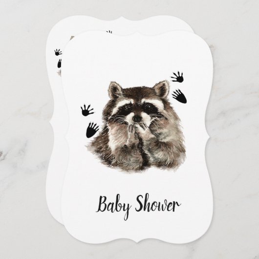 かわいいおもしろいラクーンガーデン動物の赤ちゃんシャワー 招待状 (正面/裏面)