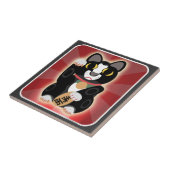 かわいいおもしろいラッキーツキセド猫マンガアートおもしろい タイル (側面)