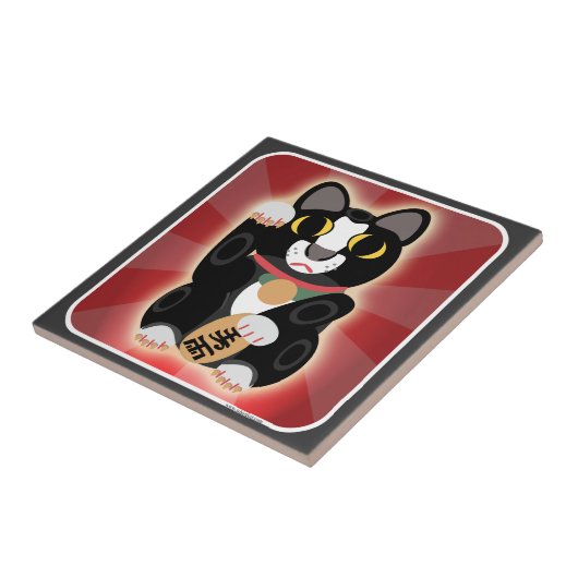 かわいいおもしろいラッキーツキセド猫マンガアートおもしろい タイル (側面)