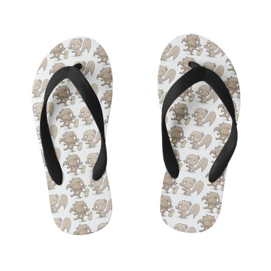 かわいいおもしろいリス漫画イラストレーション キッズビーチサンダル (フットベッド)