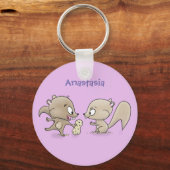 かわいいおもしろいリス漫画イラストレーション キーホルダー (正面)