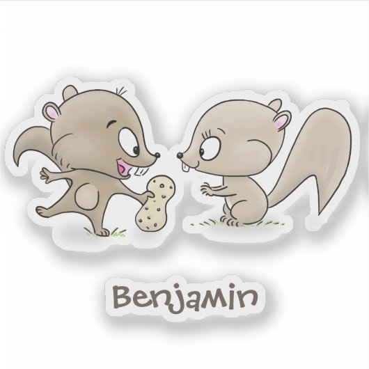 かわいいおもしろいリス漫画イラストレーション シール (正面)