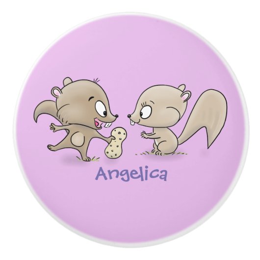 かわいいおもしろいリス漫画イラストレーション セラミックノブ (正面)