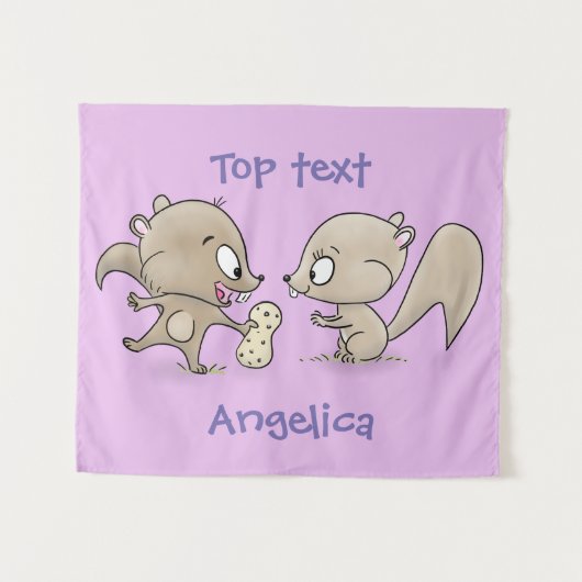 かわいいおもしろいリス漫画イラストレーション タペストリー (正面(横))