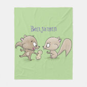 かわいいおもしろいリス漫画イラストレーション フリースブランケット (正面)