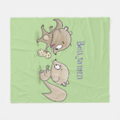かわいいおもしろいリス漫画イラストレーション フリースブランケット (正面(横))