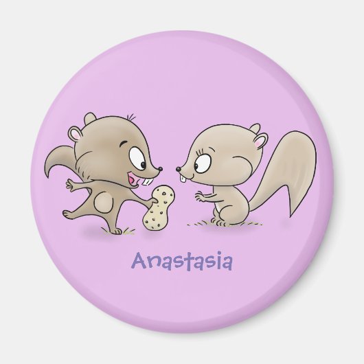 かわいいおもしろいリス漫画イラストレーション マグネット (正面)