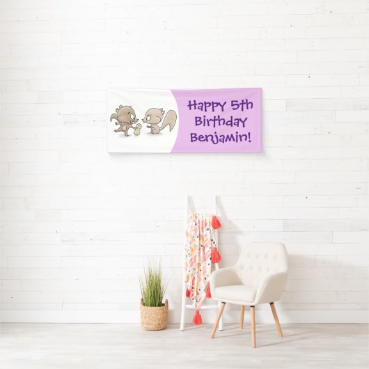 かわいいおもしろいリス漫画イラストレーション 横断幕 (インサイチュ)