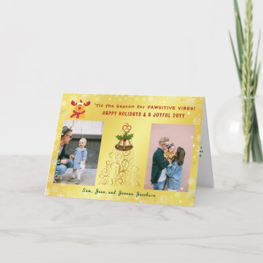 かわいいおもしろいルドルフ2枚フォトハッピーホリデーズゴールデン シーズンカード (正面)