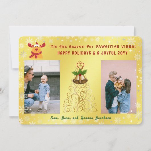 かわいいおもしろいルドルフ2枚フォトハッピーホリデーズゴールデン シーズンカード (正面)