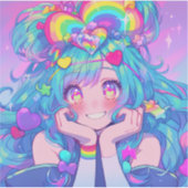 かわいいおもしろいレインボーアニメガール シール (正面)