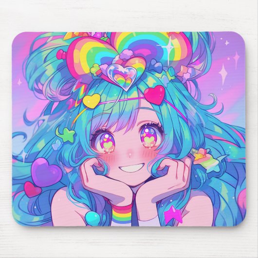 かわいいおもしろいレインボーアニメガール マウスパッド (正面)