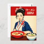 かわいいおもしろいレトロスタイル日本グルメラーメン ポストカード (正面/裏面)