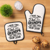 かわいいおもしろいレトロタイポグラフィパパグランドパギフト 鍋つかみ&鍋敷きセット (トップダウン)