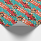 かわいいおもしろいレトロヴィンテージクリスマスおもちゃ車と男の子 ラッピングペーパー (角)