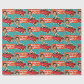 かわいいおもしろいレトロヴィンテージクリスマスおもちゃ車と男の子 ラッピングペーパー (フラット)