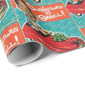 かわいいおもしろいレトロヴィンテージクリスマスおもちゃ車と男の子 ラッピングペーパー (ロールコーナー)