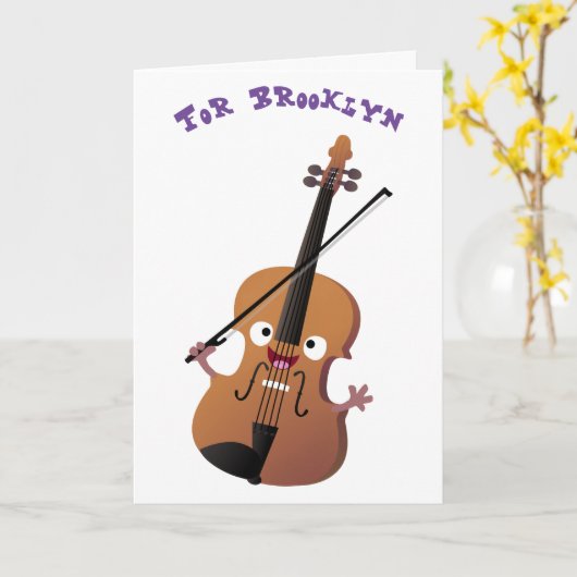 かわいいおもしろいヴァイオリンミュージカル漫画のキャラクター カード (黄色い花)