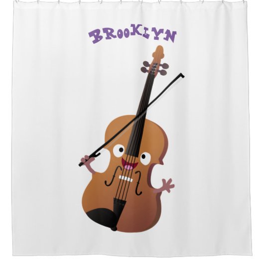 かわいいおもしろいヴァイオリンミュージカル漫画のキャラクター シャワーカーテン (正面)