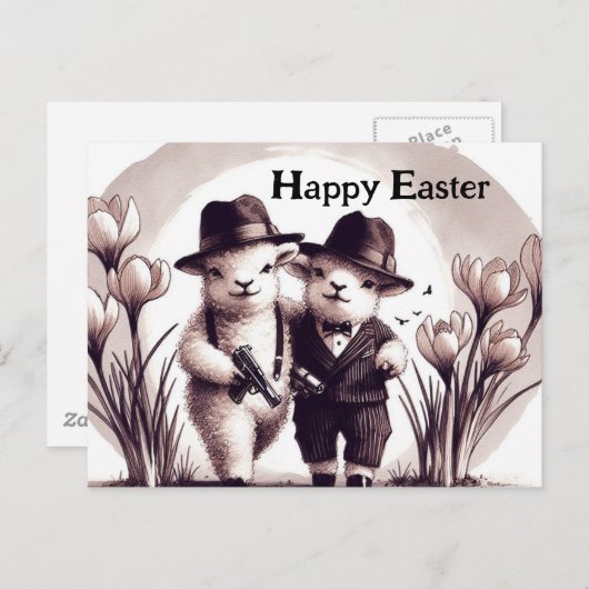 かわいいおもしろいヴィンテージギャング復活祭の羊 ポストカード (正面/裏面)