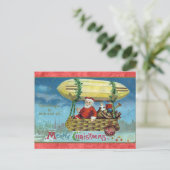 かわいいおもしろいヴィンテージサンタおもちゃブリンプクリスマス ポストカード (スタンド正面)