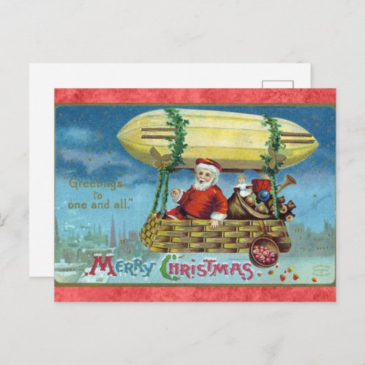 かわいいおもしろいヴィンテージサンタおもちゃブリンプクリスマス ポストカード (正面/裏面)