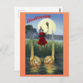 かわいいおもしろいヴィンテージハロウィーンウィッチカボチャ ポストカード (正面/裏面)