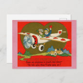 かわいいおもしろいヴィンテージバレンタイン飛行機詩 ポストカード (正面/裏面)