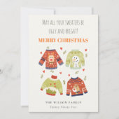 かわいいおもしろい冬のクリスマスハート醜いセーター シーズンカード (正面)