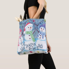 かわいいおもしろい冬の季節の雪だるまの水彩アート トートバッグ