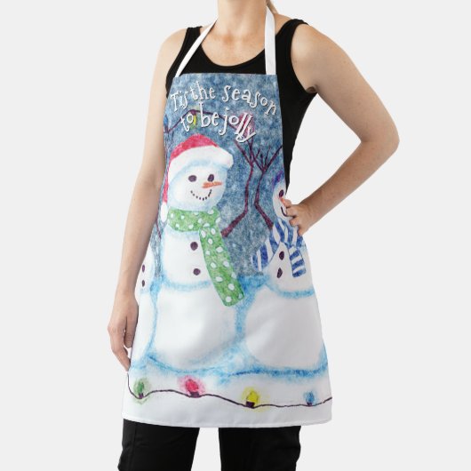 かわいいおもしろい冬の季節雪だるま水彩アート エプロン (インサイチュ)