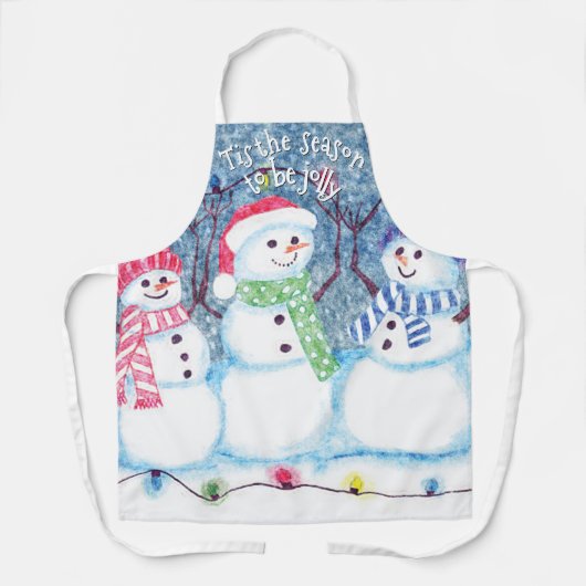 かわいいおもしろい冬の季節雪だるま水彩アート エプロン (正面)